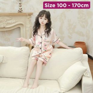 Kids Cartoon Short Sleeve Silk Pajama Shorts Set