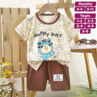 Cartoon Bear Pure Cotton Summer Short Sleeeves T-shirt and Shorts Set