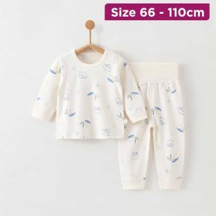 Korean Design Cotton Pajama Set With Sleeves For Kids