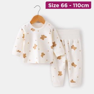 Elegant Korean Design Cotton Pajama Set With Sleeves For Kids