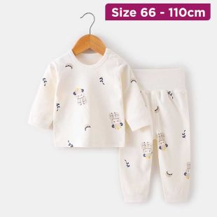 Elegant Cotton Korean Design Pajama Set With Sleeves For Kids