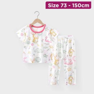 Short-Sleeve Summer Korean Design Cotton Pajama Set For Kids