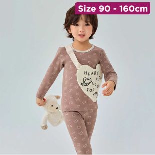 Coffee Cat Face Ribbed Cotton Pajama With Sleeves For Kids