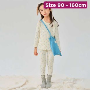 Blue Bow Ribbed Cotton Pajama With Sleeves For Kids