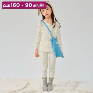 بيجامة Blue Bow قطنية مضلعة بأكمام للأولاد والبنات