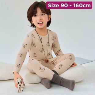 Boys and Girls Ribbed Cotton Pajamas With Sleeves