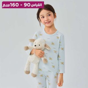 بيجامة Blue Bow قطنية مضلعة بأكمام للأولاد والبنات