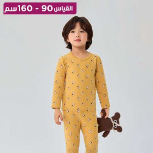 بيجامة Yellow Puppy قطنية مضلعة بأكمام للأولاد والبنات
