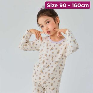 Purple Flower Rabbit Ribbed Cotton Pajama With Sleeves For Kids