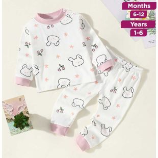 Rabbit Pure Cotton Long Sleeved Pajama Set for Girls