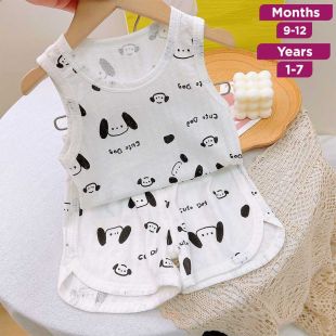 Dog Pure Cotton Sleeveless Vest and Shorts Pajama Set for Kids