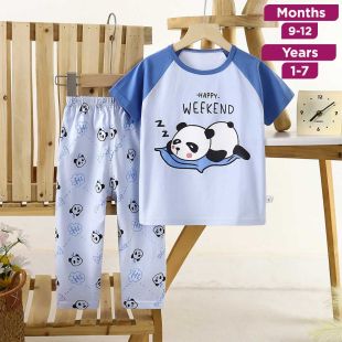 Panda Pure Cotton Summer Short Sleeve T-shirt and Pants Pajama Set for Kids