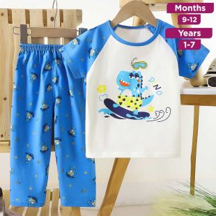 Dragon Pure Cotton Summer Short Sleeve T-shirt and Pants Pajama Set for Boys