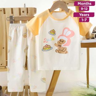 Cake Pure Cotton Summer Short Sleeve T-shirt and Pants Pajama Set for Girls