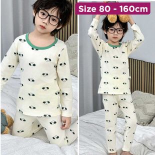 Boys Cotton Pajama Set White with Panda Prints