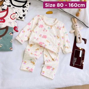 Girls Cotton Pajama Set with Rabbits and Balloons Prints