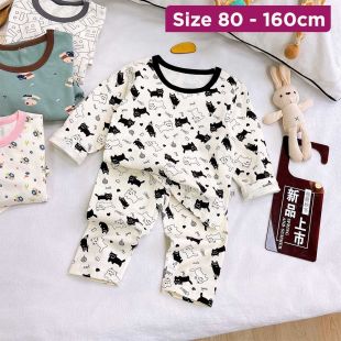 Boys Cotton Pajama Set White with Black & White Cat Prints