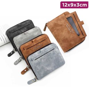 Men's Zipper Leather Wallet - 12 x 9 x 3 cm
