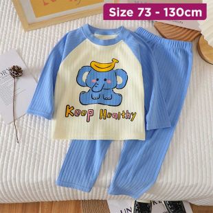 Boys Cotton Pajama Set Blue Elephant