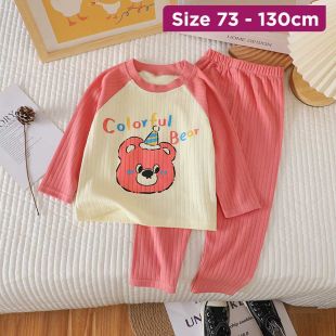 Girls Cotton Pajama Set Pink Bear Head