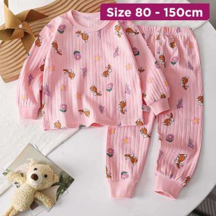 Long Sleeve Cotton Pajama Set in Pink Print