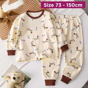 Long Sleeve Cotton Pajama Set with Pink Dog Print for Boys