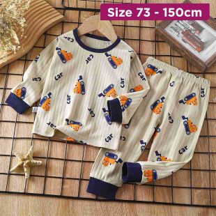 Cotton Pajama Set for Boys with Long Sleeves and Cartoon Prints