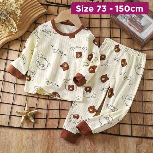 Long Sleeve Cotton Pajama Set with Cute Colorful Bear Print for Boys