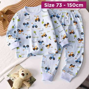 Long Sleeve Cotton Pajama Set with Car Print for Boys