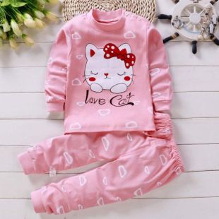 بيجاما قطنية خريفي بتصميم Pink Cat للأطفال 4 إلى 6 سنوات