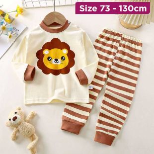 Cotton Pajama Set with Little Lion Design for Kids