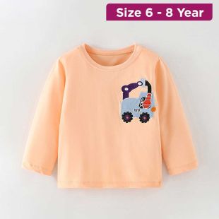 Boys’ Cotton Long Sleeve T-Shirt with Mini Truck Design - 6 to 8 Years