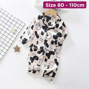 Children’s Long Sleeve Pajama Set with Colored Cow Design