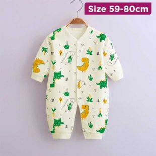 Baby Cotton Romper Beige Dinosaur Design