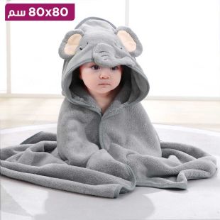بطانية بغطاء رأس بتصميم Grey Elephant لحديثي الولادة - 80 × 80 سم