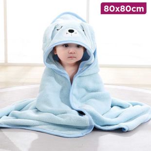 Newborn Hooded Blanket with Dog Design 80 x 80 cm