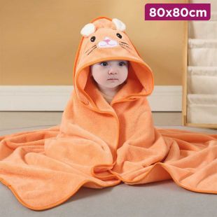 Newborn Hooded Blanket with Orange Cat Design 80 x 80 cm