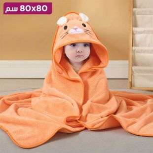 بطانية بغطاء رأس بتصميم Orange Cat لحديثي الولادة - 80 × 80 سم