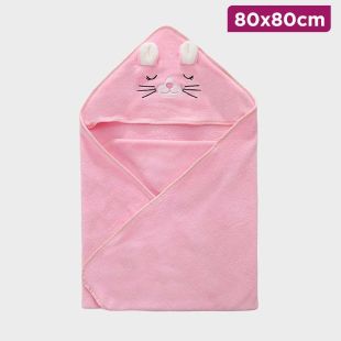 Newborn Hooded Blanket with Kitten Design 80 x 80 cm