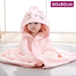 Newborn Hooded Blanket with Kitten Hug Design 80 x 80 cm