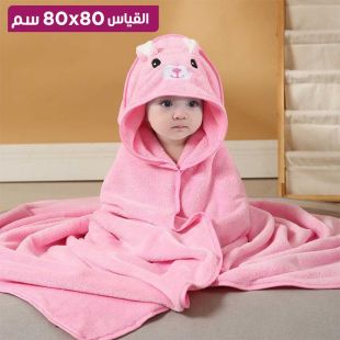 بطانية بغطاء رأس بتصميم Rabbit لحديثي الولادة - 80 × 80 سم