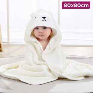 Newborn Hooded Blanket with Small Bear Design 80 x 80 cm