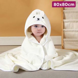 Newborn Hooded Blanket with White Bear Design 80 x 80 cm