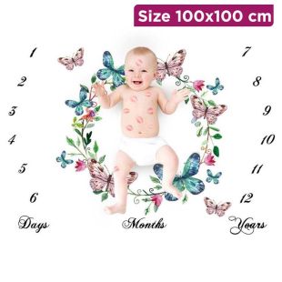 Baby Photography Blanket with Butterfly Design - 100 x 100 cm