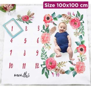 Baby Photography Blanket with Flora Design - 100 x 100 cm