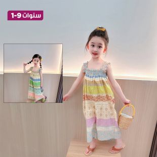 جمبسوت بناتي صيفي بدون أكمام وأرجل واسعة