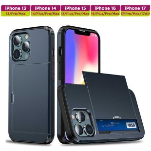 غطاء حماية مع حافظة بطاقات منزلقة لأجهزة أيفون