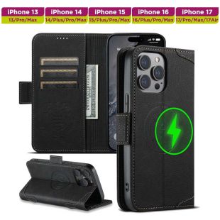 غطاء حماية Magsafe جلد قابل للطي مع حافظة بطاقات لأجهزة أيفون