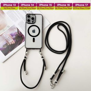 غطاء حماية مغناطيسي مطلي مع حبل تعليق لهواتف أيفون