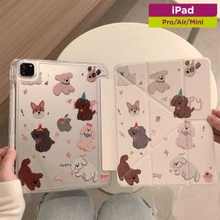 غطاء حماية مغناطيسي متعدد الطيات بتصميم Floral Dog للآيباد